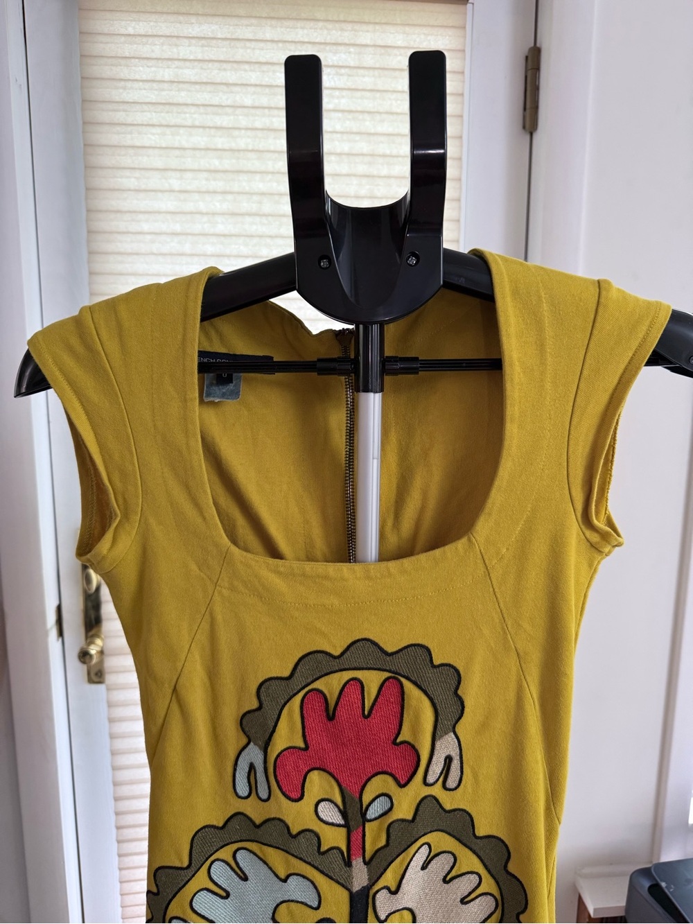 French Connection Mustard Yellow Graphic embroidered Tank Dress size 0 - Picture 3 of 11